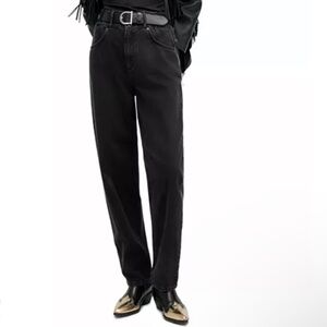 All Saints‎ Hailey High Rise Tapered Jeans Elastic Waist Washed Black 8
